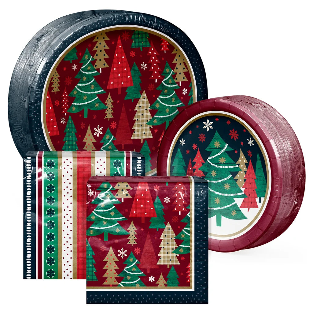 Artstyle Oval Paper Plate and Napkin Bundle, Festive Forest, 200-count