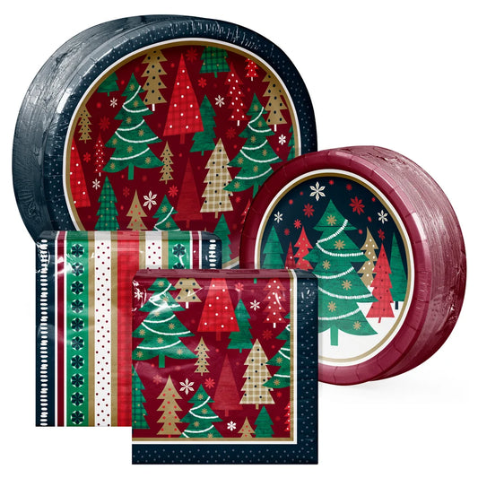 Artstyle Oval Paper Plate and Napkin Bundle, Festive Forest, 200-count