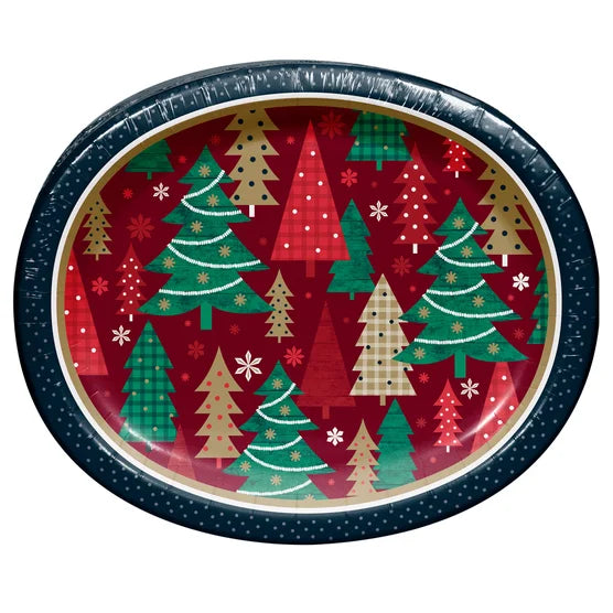 Artstyle Oval Paper Plate and Napkin Bundle, Festive Forest, 200-count