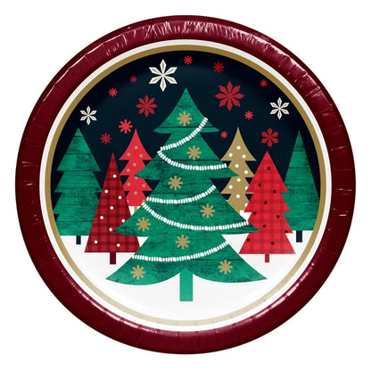 Artstyle Oval Paper Plate and Napkin Bundle, Festive Forest, 200-count