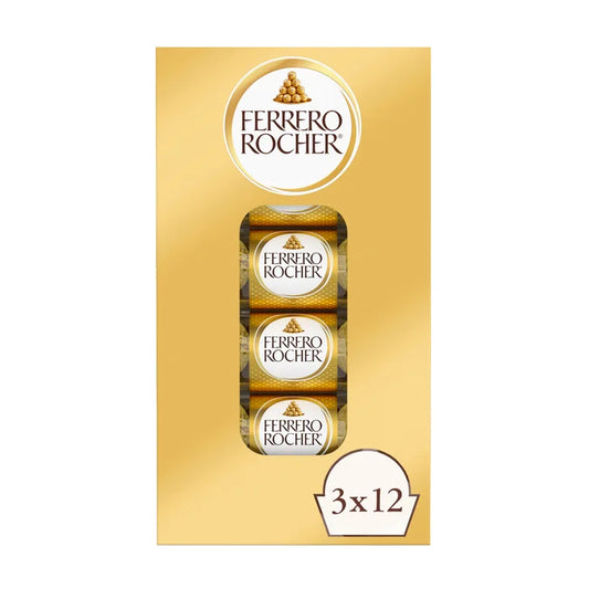Ferrero Rocher, Milk Chocolate Hazelnut Candy, 1.3 oz, 3-count, 12-pack