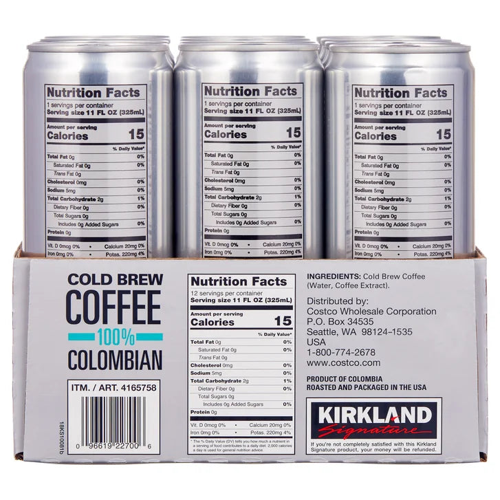 Kirkland Signature Colombian Cold Brew Coffee, 11 fl oz, 12-count