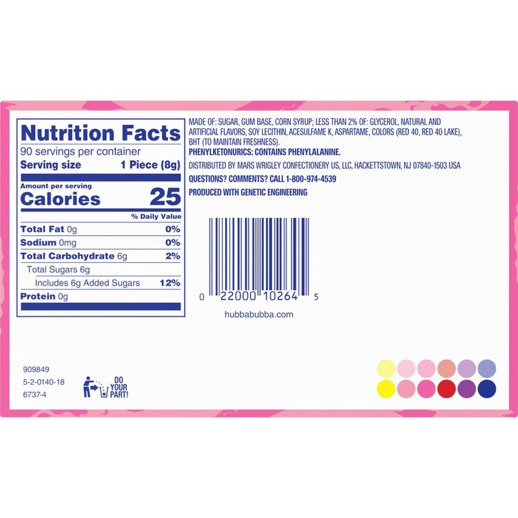 Hubba Bubba Max Chewing Gum, Original Bubble Gum, 5-pieces, 18-count