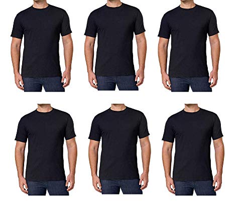 Kirkland Men's Crew Neck White T-Shirts 100% Combed Heavyweight Cotton Pack of 6 (Large, Black)