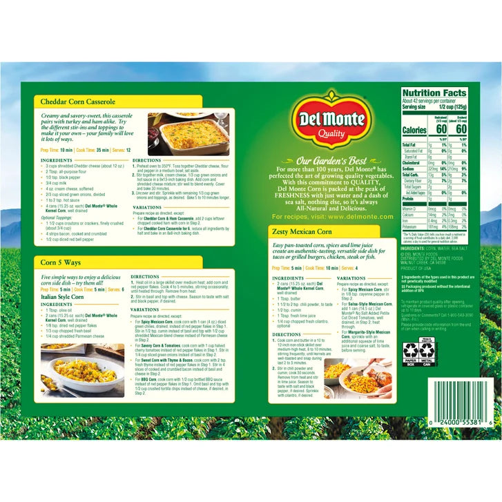 Del Monte, Canned Corn-Whole Kernel, 15.25 oz, 12-Count