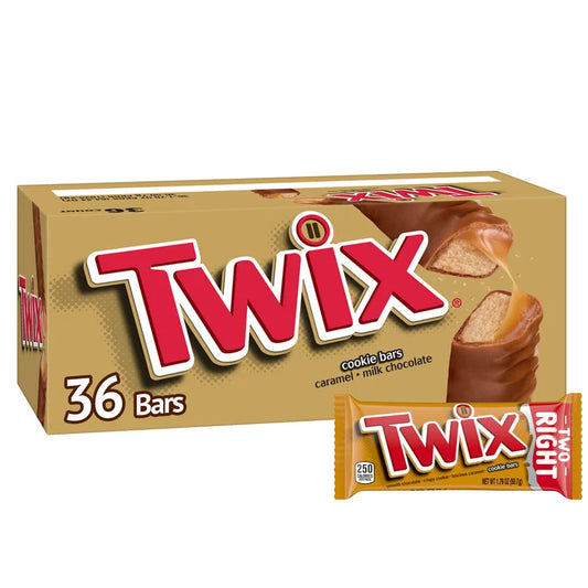 Twix Caramel Cookie Chocolate Candy Bar, Full Size, 1.79 oz, 36-count