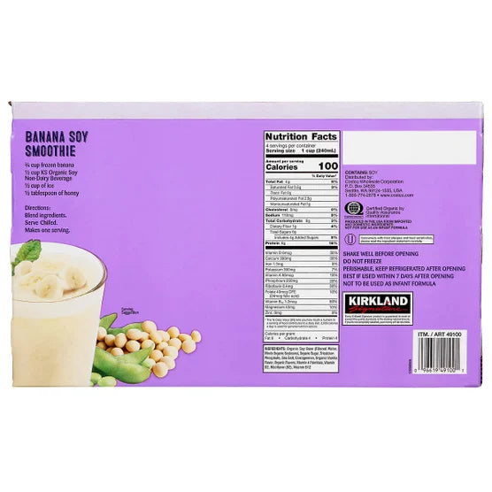 Kirkland Signature, Organic Soy Beverage, Plain, 32 fl oz, 12-Count