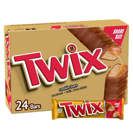 Twix Share Size Chocolate Caramel Cookie Candy Bar, 3.02 oz, 24-count
