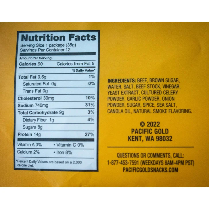 Pacific Gold Original Beef Jerky, 1.25 oz, 12-count