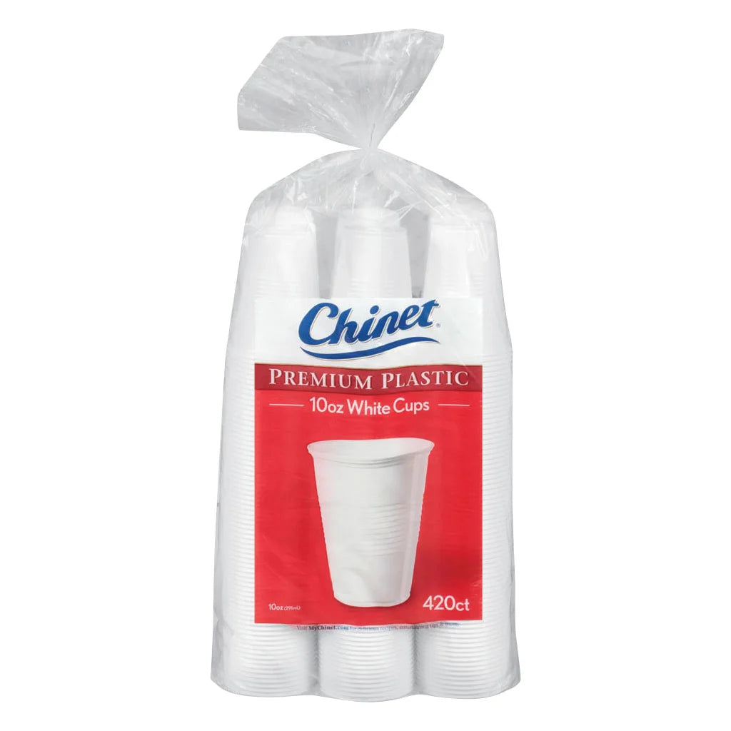 Chinet Premium 10 oz Plastic Cup, White, 420-count