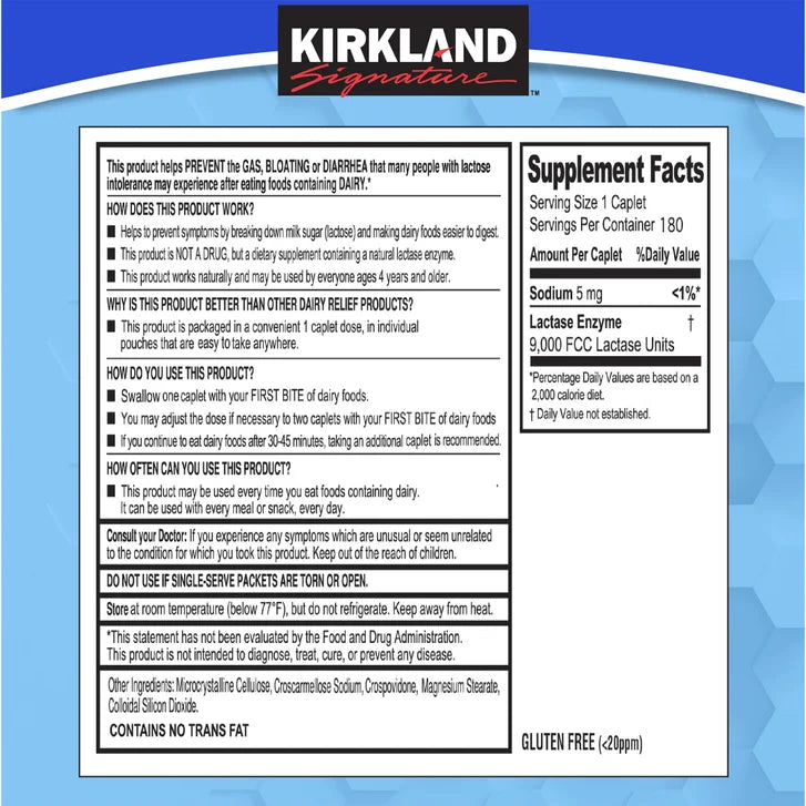 Kirkland Signature Fast Acting Lactase, 180 Caplets
