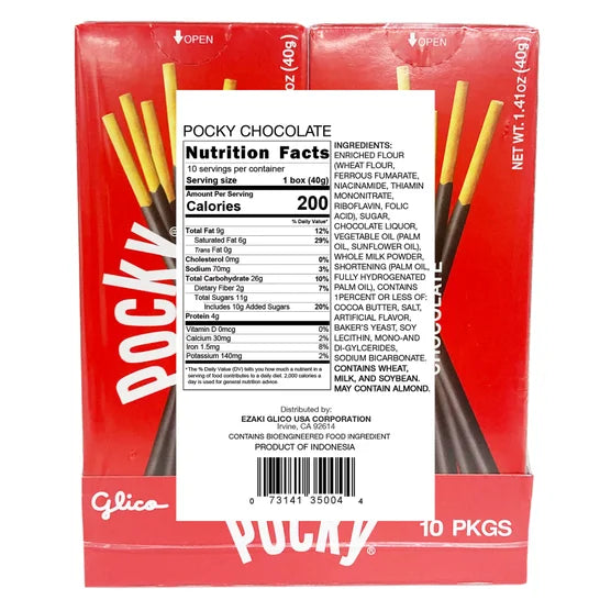Pocky Cream Covered Biscuit Sticks, Chocolate, 1.41 oz, 10-count