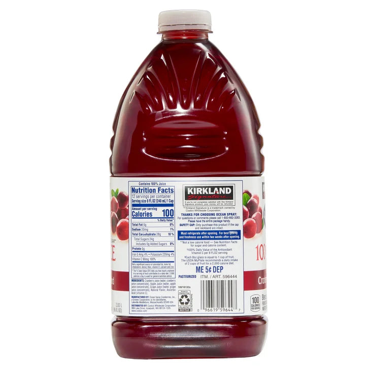 Kirkland Signature, Ocean Spray Cranberry Premium 100% Juice, 96 fl oz, 2-Count