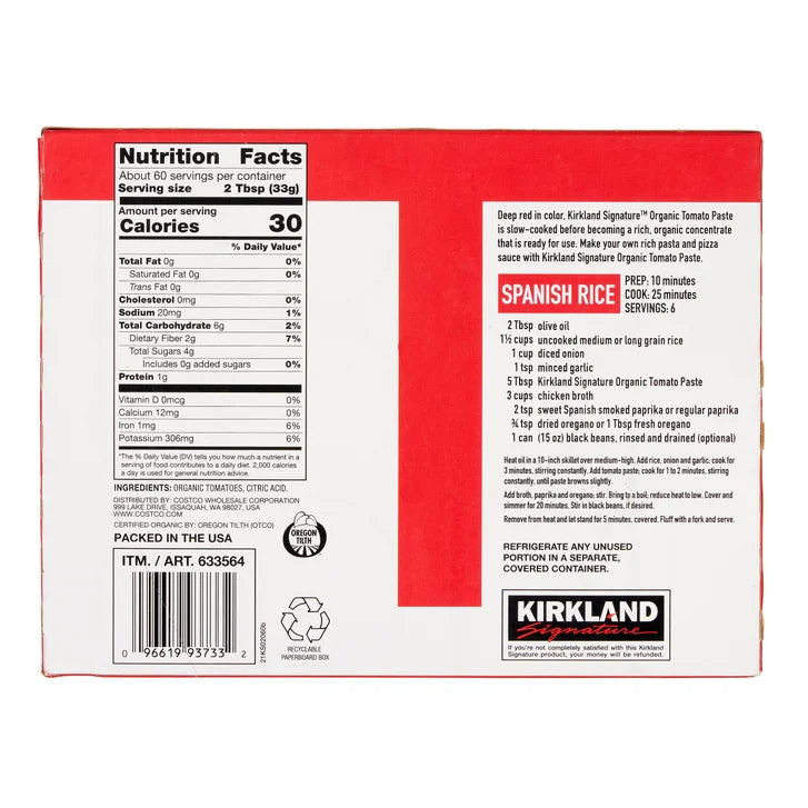 Kirkland Signature, Organic Tomato Paste, 6 oz, 12-Count