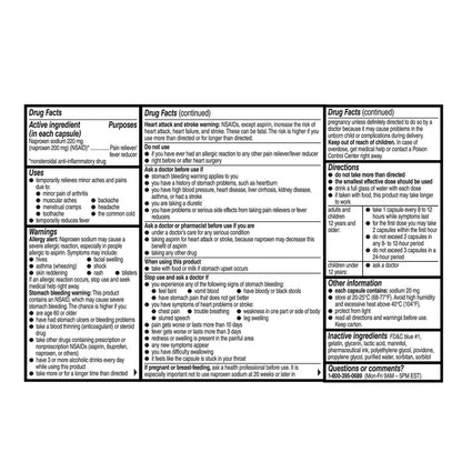 Aleve Naproxen Sodium 220 mg. Pain Reliever/Fever Reducer, 160 Liquid Gels