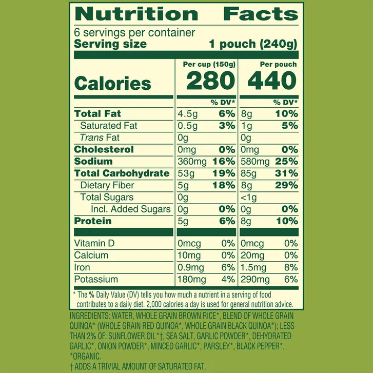 Seeds of Change, Organic Quinoa and Brown Rice with Garlic, 8.5 oz Pouch, 6-Count