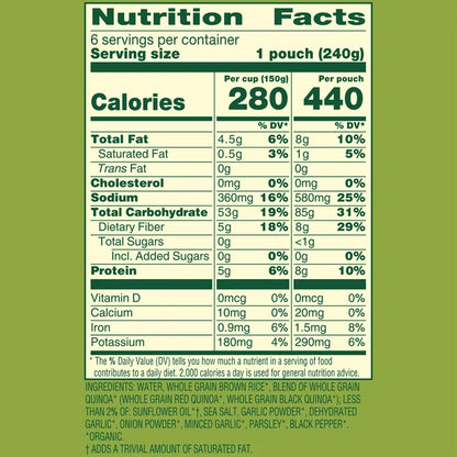 Seeds of Change, Organic Quinoa and Brown Rice with Garlic, 8.5 oz Pouch, 6-Count