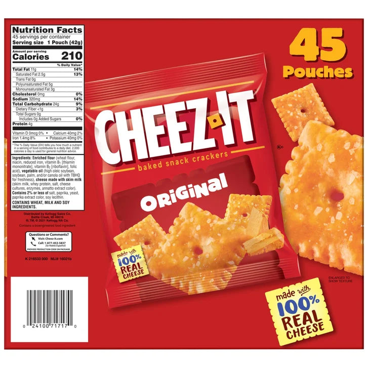 Cheez-It Crackers, Cheddar, 1.5 oz, 45-count