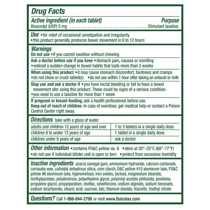 Dulcolax Laxative, 200 Tablets