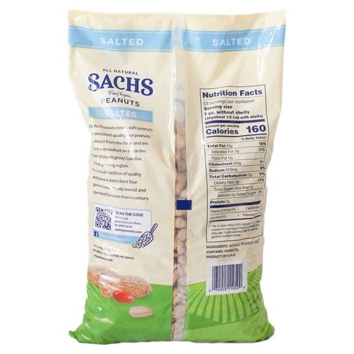 Sachs Fancy Virgina In-Shell Peanuts, Salted, 80 oz