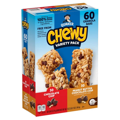 Quaker Chewy Granola Bars, Variety Pack, 0.84 oz, 60-count