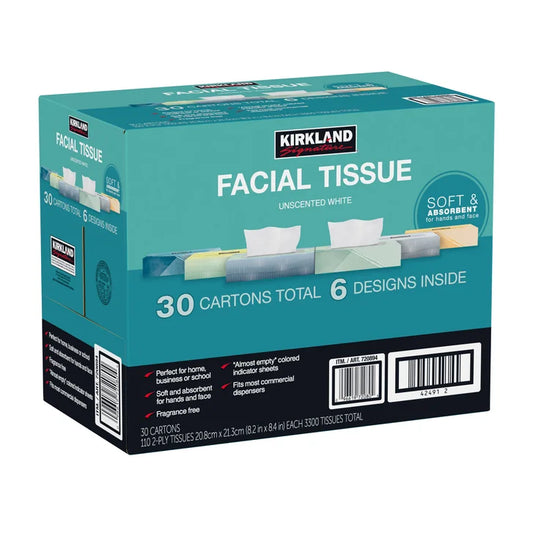 Kirkland Signature Facial Tissue, 2-Ply, 110-count, 30-pack