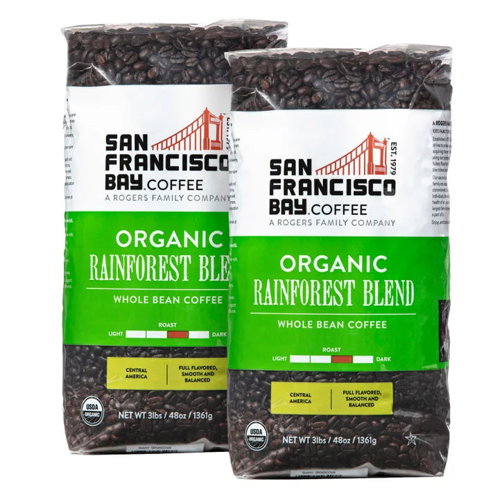 San Francisco Bay Organic Rainforest Blend Whole Bean Coffee 3 lbs, 2-pack