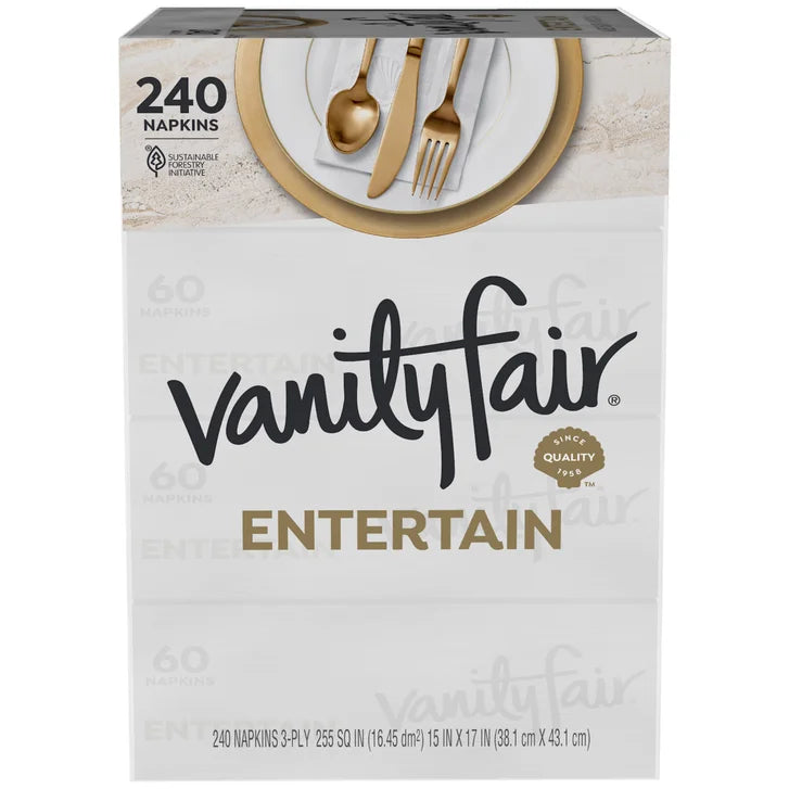 Vanity Fair Entertain White Paper Napkins, 3-ply, 60-count, 4-pack