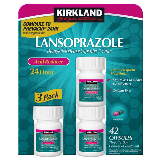 Kirkland Signature Lansoprazole 15 mg. Acid Reducer, 42 Capsules