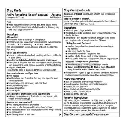 Kirkland Signature Lansoprazole 15 mg. Acid Reducer, 42 Capsules