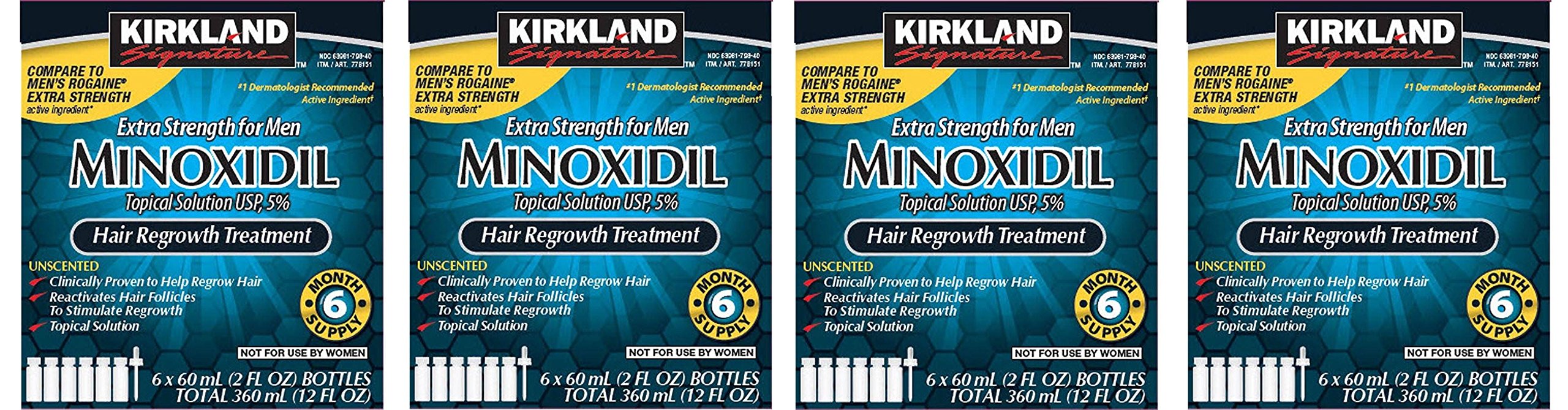 Kirkland Minoxidil 5 percentage Extra Strength Hair Loss Regrowth Treatment Men, 4 Pack (6 Months Supply)