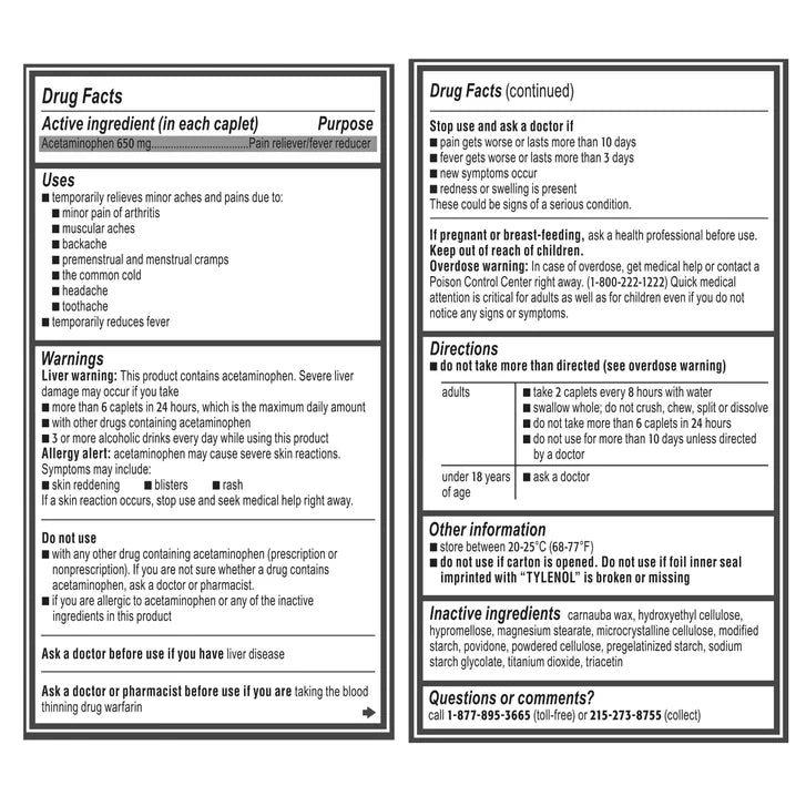 Tylenol 8 Hour Arthritis & Joint Pain Extended-Release Acetaminophen 650 mg, 290 Caplets