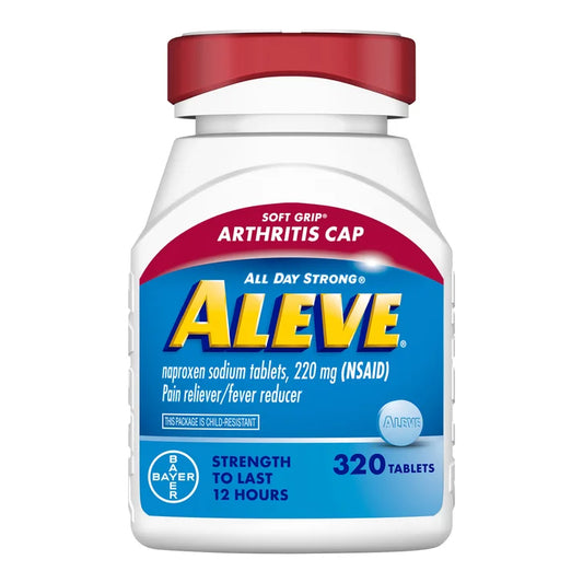Aleve Naproxen Sodium 220 mg. Soft Grip Arthritis Cap Pain Reliever/Fever Reducer, 320 Tablets