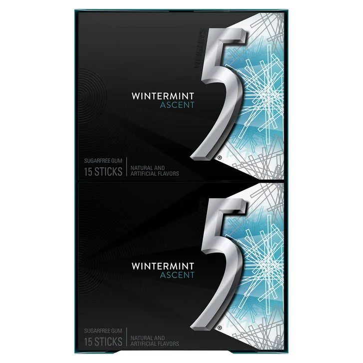 5 Gum Sugar Free Chewing Gum, Wintermint Ascent, 15 Sticks, 10-Count