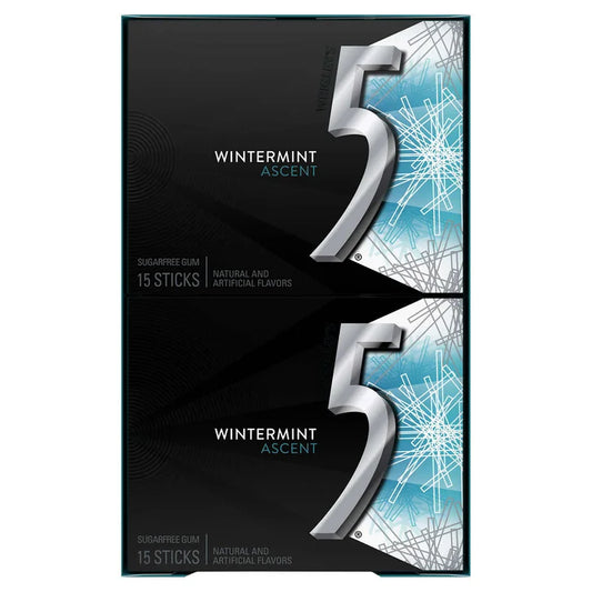 5 Gum Sugar Free Chewing Gum, Wintermint Ascent, 15 Sticks, 10-Count