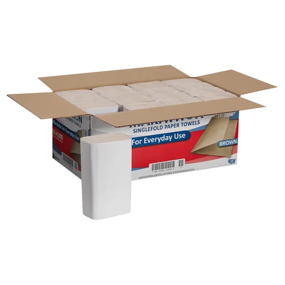 Marathon Paper Towel, Brown, Singlefold, 1-Ply, 250-count, 16-pack