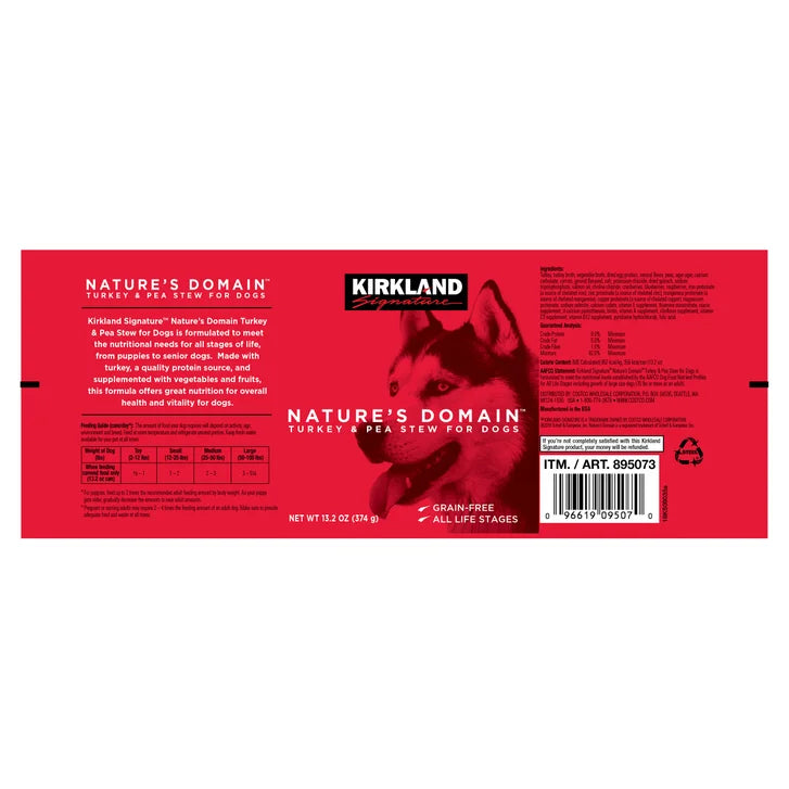 Kirkland Signature Nature's Domain Canned Dog Food, Turkey & Pea Stew, 13.2 oz, 24-count