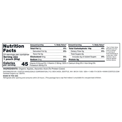 Kirkland Signature, Organic Applesauce, 3.17 oz, 24-Count