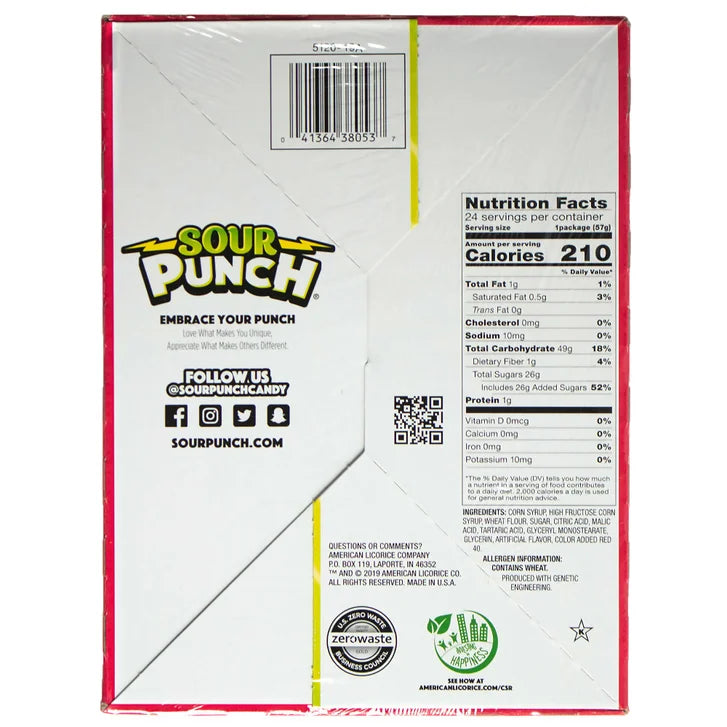 Sour Punch Straws, Strawberry, 2 oz, 24-count