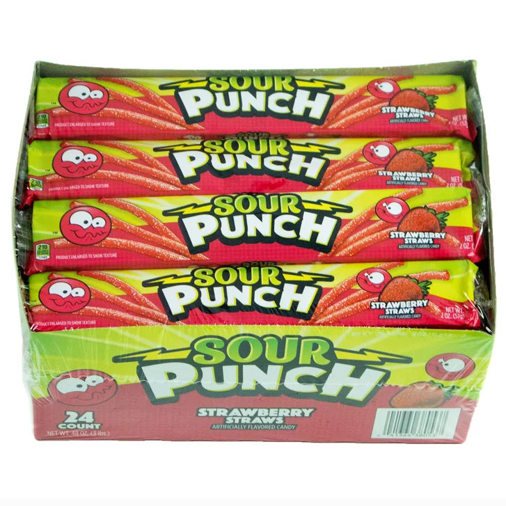 Sour Punch Straws, Strawberry, 2 oz, 24-count