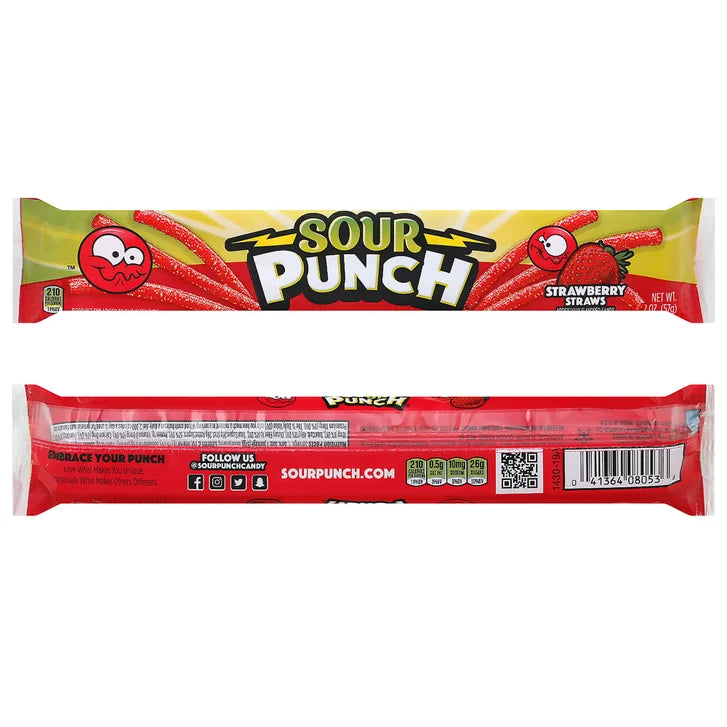 Sour Punch Straws, Strawberry, 2 oz, 24-count