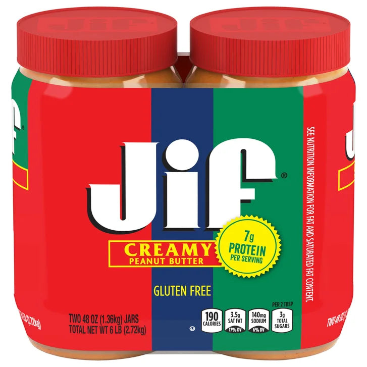 Jif Creamy Peanut Butter 48 oz, 2-Count