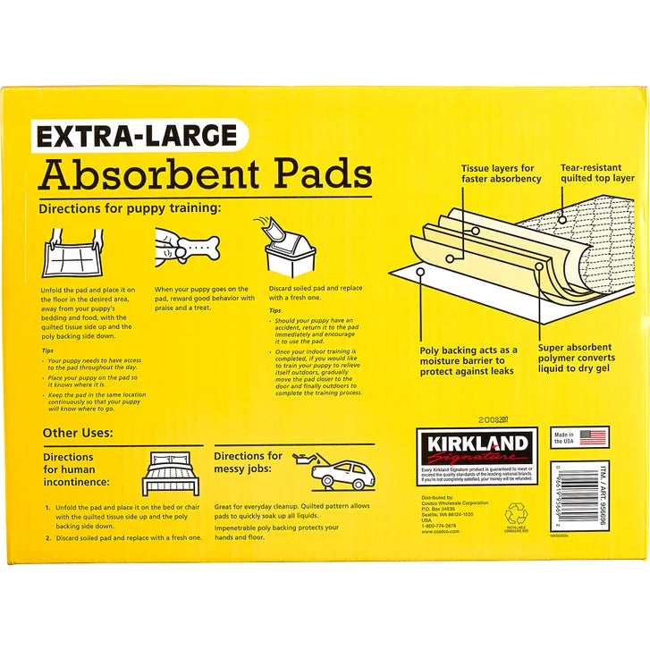 Kirkland Signature Extra-Large Absorbent Pads, 30 in L X 23 in W, 100-count