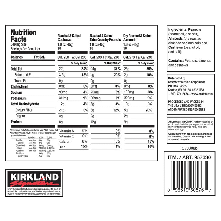 Kirkland Signature Snacking Nuts, Variety Pack, 1.6 oz, 30-count