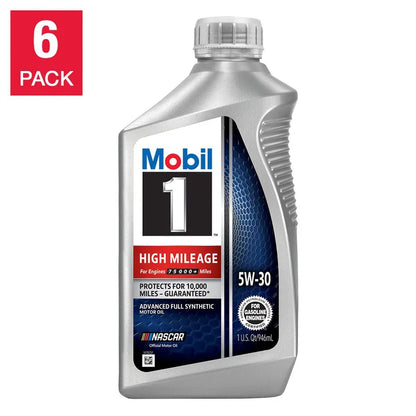 Mobil 1 High Mileage Full Synthetic Motor Oil 5W-30, 1-Quart/6-pack