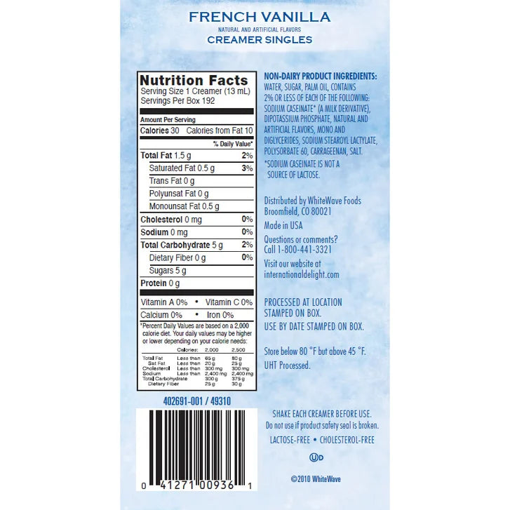 International Delight Liquid Creamer, French Vanilla, 192-count