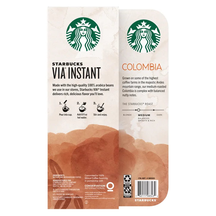 Starbucks VIA Instant Colombia Coffee, Medium Roast, 26-count