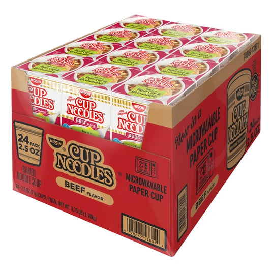 Nissin Cup Noodles, Beef, 2.5 oz, 24-count