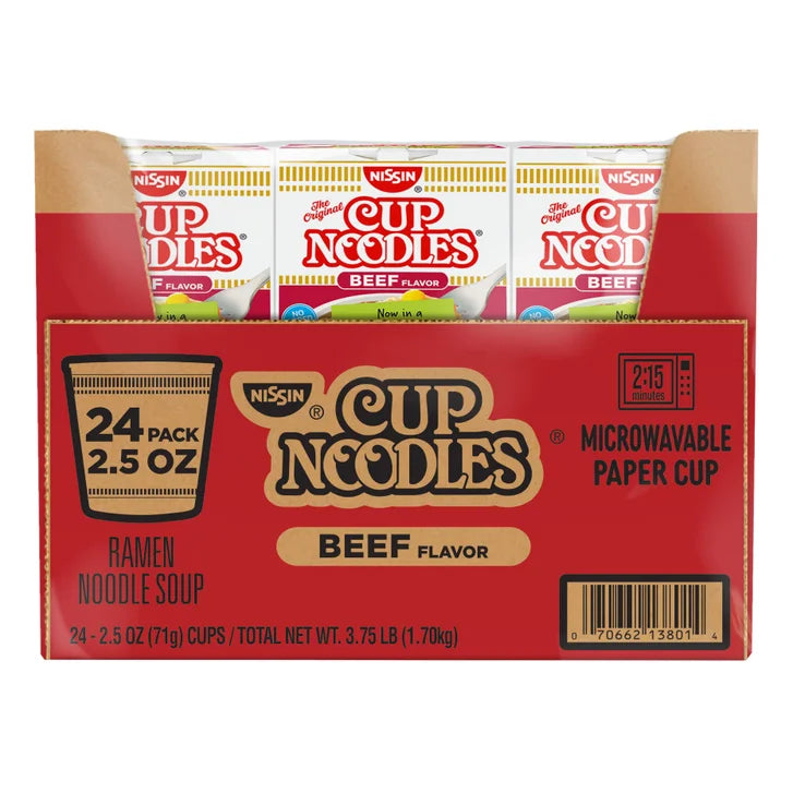 Nissin Cup Noodles, Beef, 2.5 oz, 24-count
