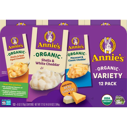 Annie's Organic Homegrown Macaroni & Cheese, Variety Pack, 6 oz, 12-pack